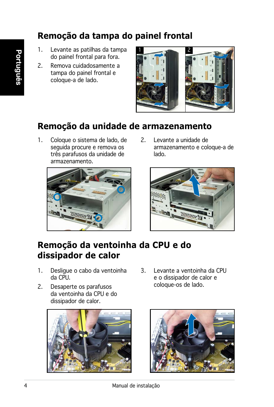 Remoção da unidade de armazenamento, Português | Asus PC (Desktop Barebone) P2-P5945G User Manual | Page 52 / 80