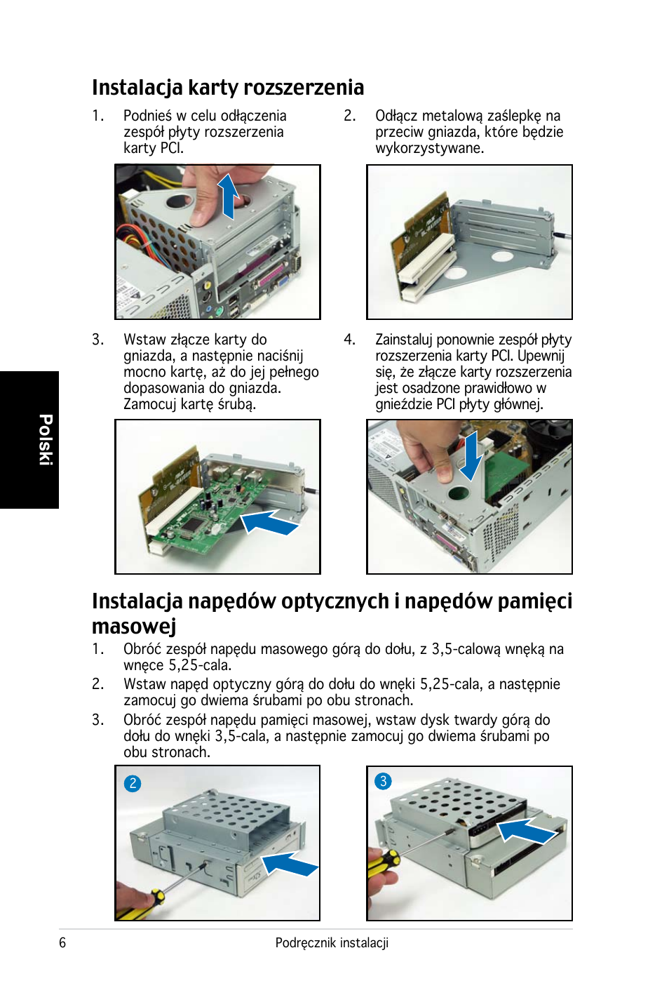 Instalacja karty rozszerzenia, Polski | Asus PC (Desktop Barebone) P2-P5945G User Manual | Page 70 / 80