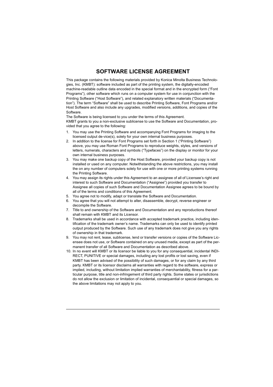 Software license agreement | Konica Minolta Magicolor 5430 User Manual | Page 3 / 152