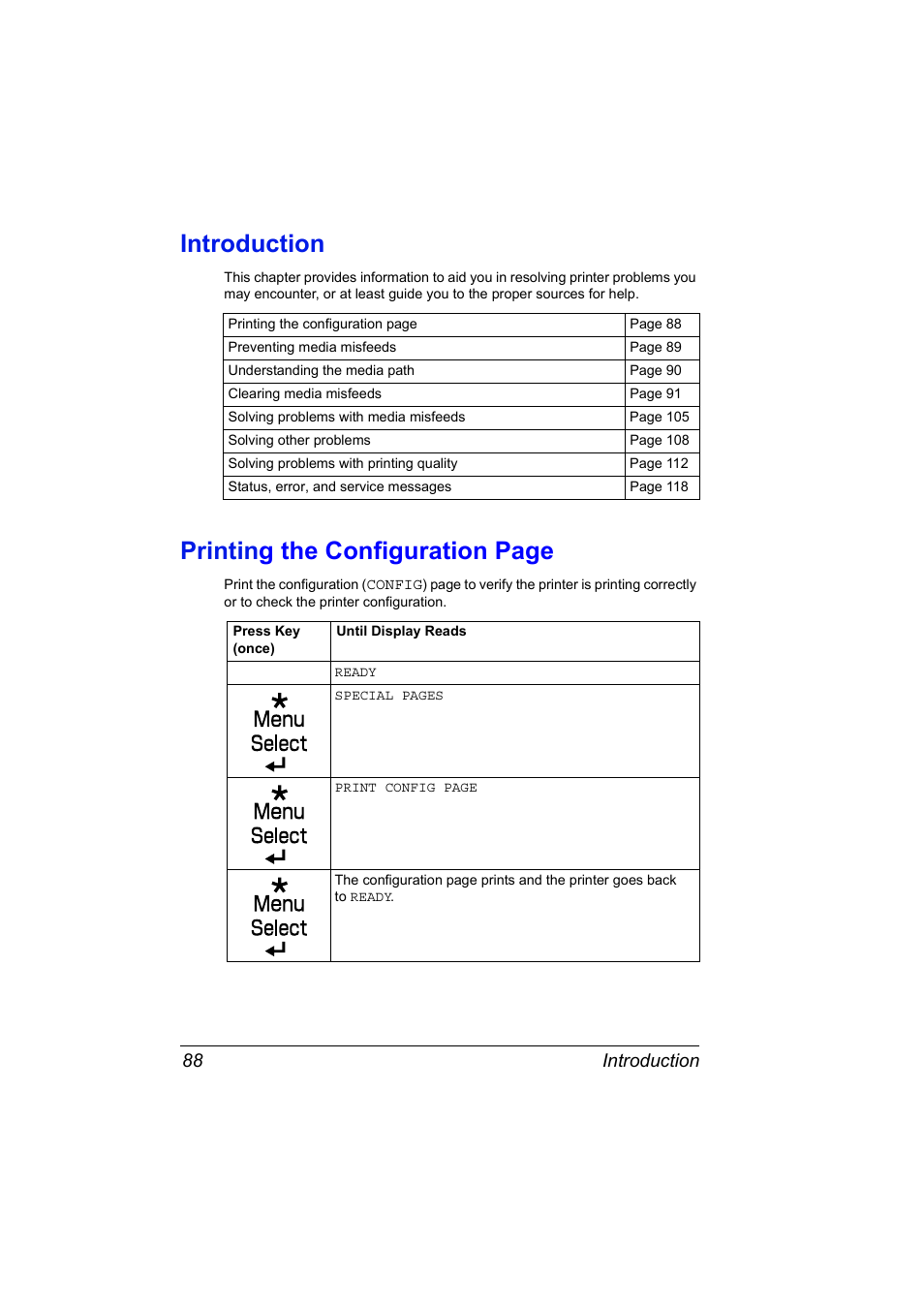 Introduction, Printin g the configuration page, Introduction 88 | Konica Minolta Magicolor 5430 User Manual | Page 96 / 152