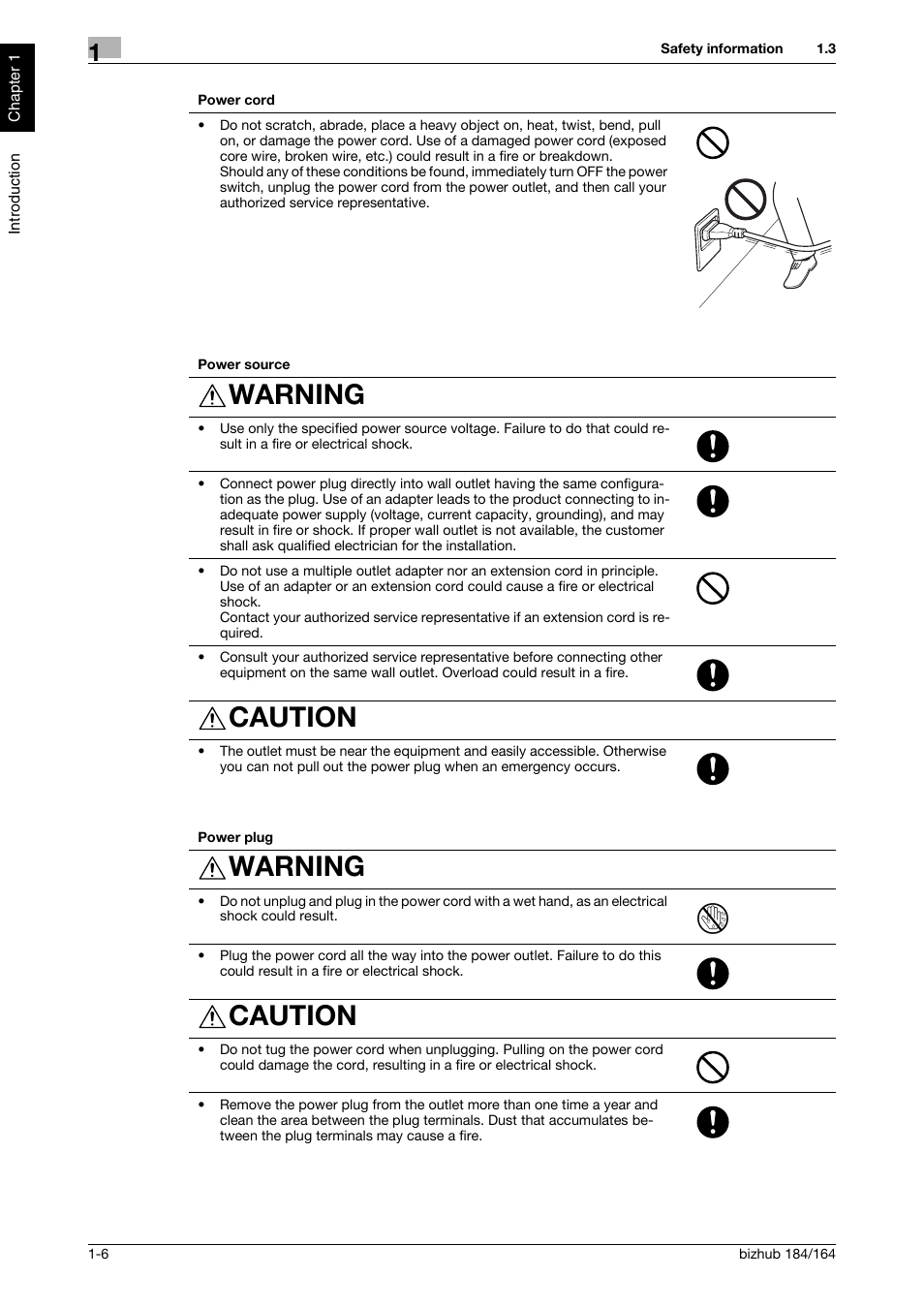 Warning, Caution | Konica Minolta bizhub 184 User Manual | Page 11 / 124