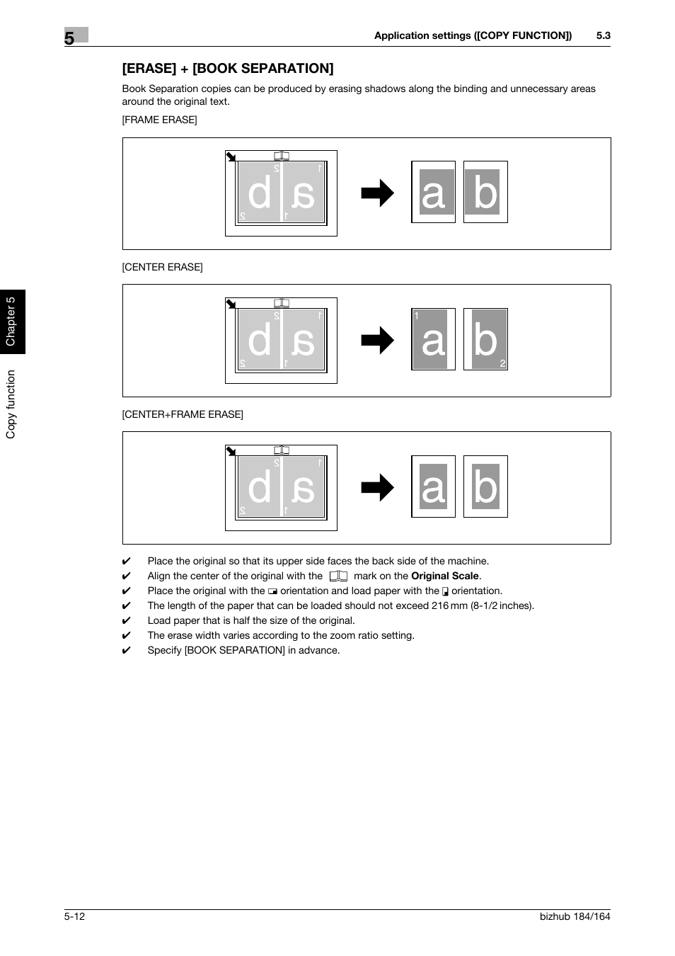 Erase] + [book separation, Erase] + [book separation] -12 | Konica Minolta bizhub 184 User Manual | Page 53 / 124