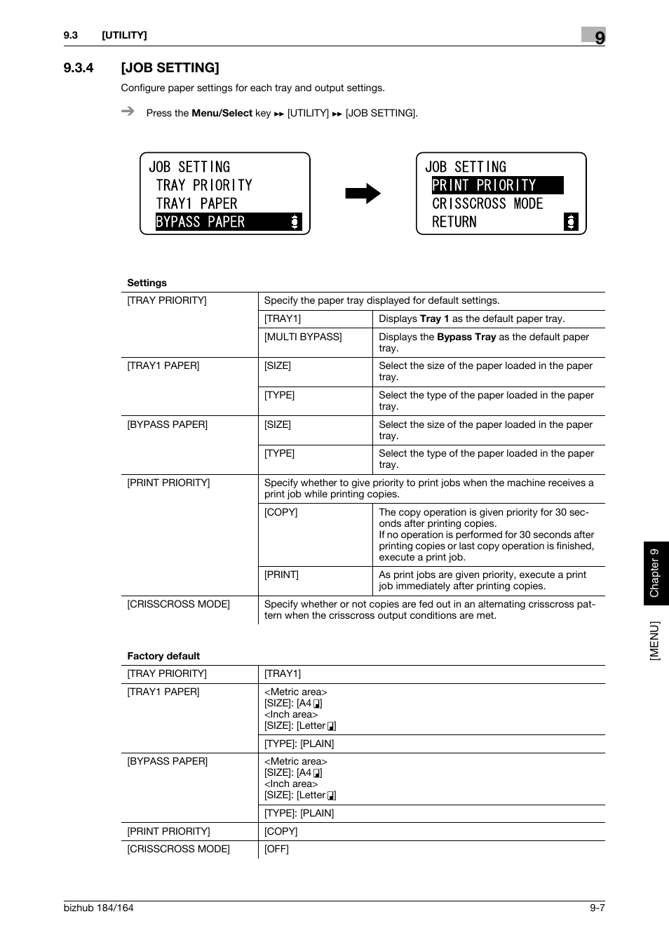 4 [job setting, Job setting] -7, P. 9-7 | Konica Minolta bizhub 184 User Manual | Page 86 / 124