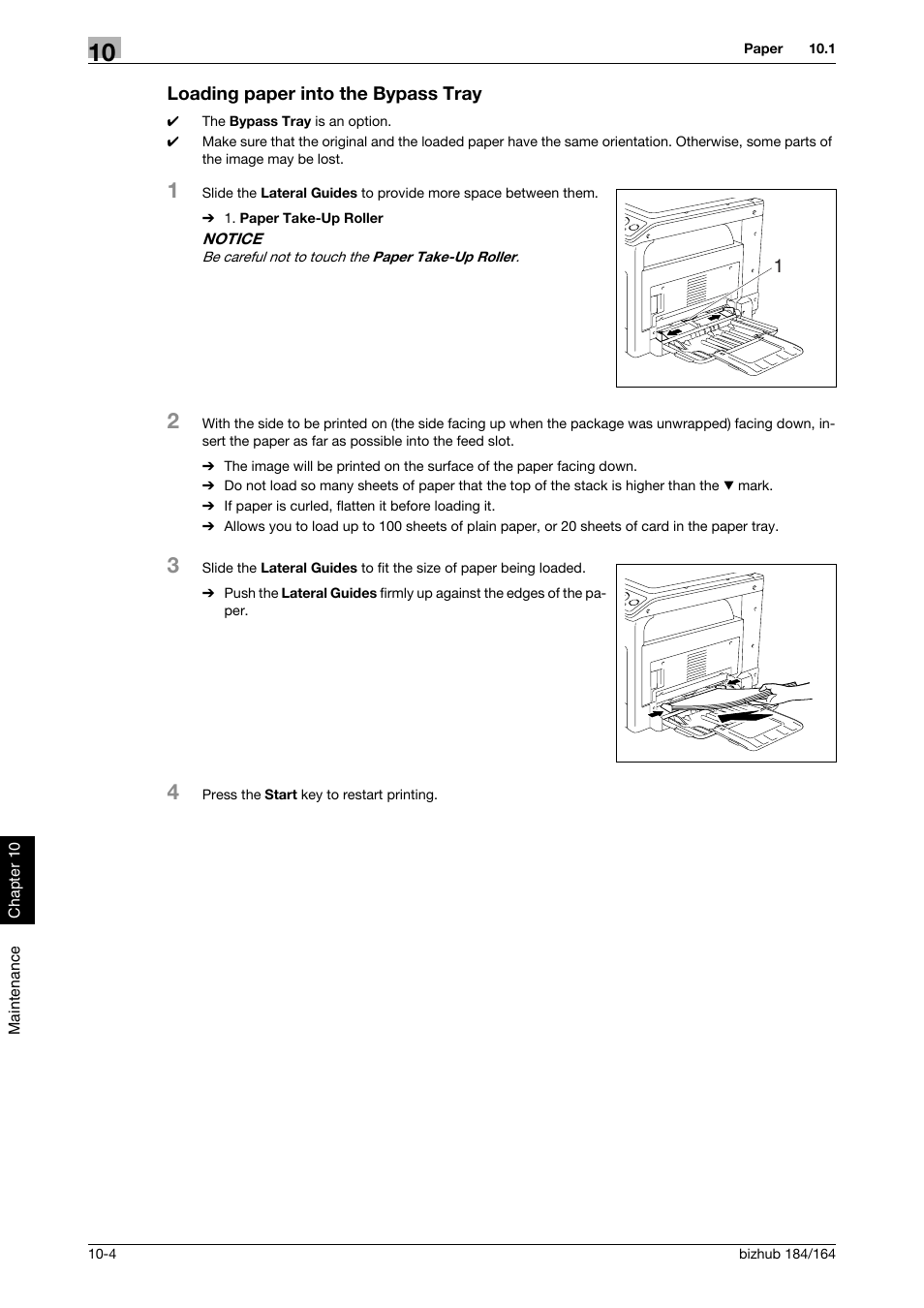 Loading paper into the bypass tray, Loading paper into the bypass tray -4 | Konica Minolta bizhub 184 User Manual | Page 93 / 124