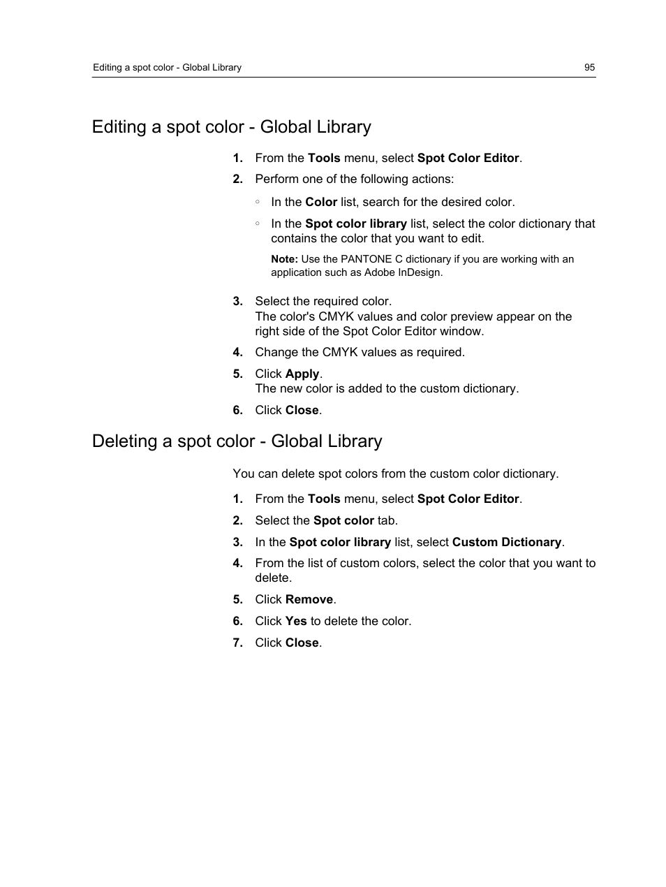 Editing a spot color - global library, Deleting a spot color - global library | Konica Minolta bizhub PRESS C1100 User Manual | Page 105 / 265