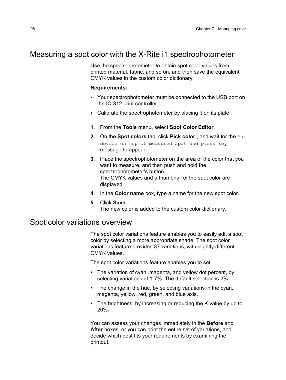 Spot color variations overview | Konica Minolta bizhub PRESS C1100 User Manual | Page 108 / 265