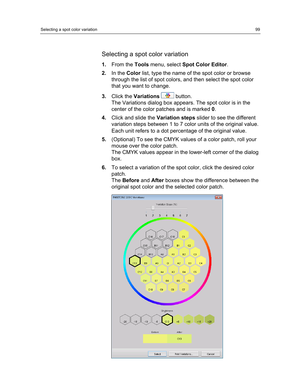 Selecting a spot color variation | Konica Minolta bizhub PRESS C1100 User Manual | Page 109 / 265