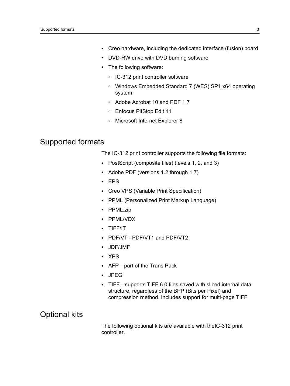 Supported formats, Optional kits, Supported formats optional kits | Konica Minolta bizhub PRESS C1100 User Manual | Page 13 / 265