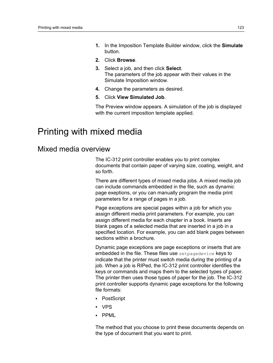 Printing with mixed media, Mixed media overview | Konica Minolta bizhub PRESS C1100 User Manual | Page 133 / 265