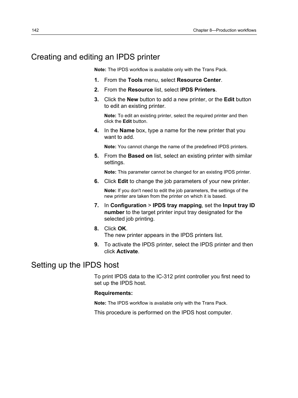 Creating and editing an ipds printer, Setting up the ipds host | Konica Minolta bizhub PRESS C1100 User Manual | Page 152 / 265