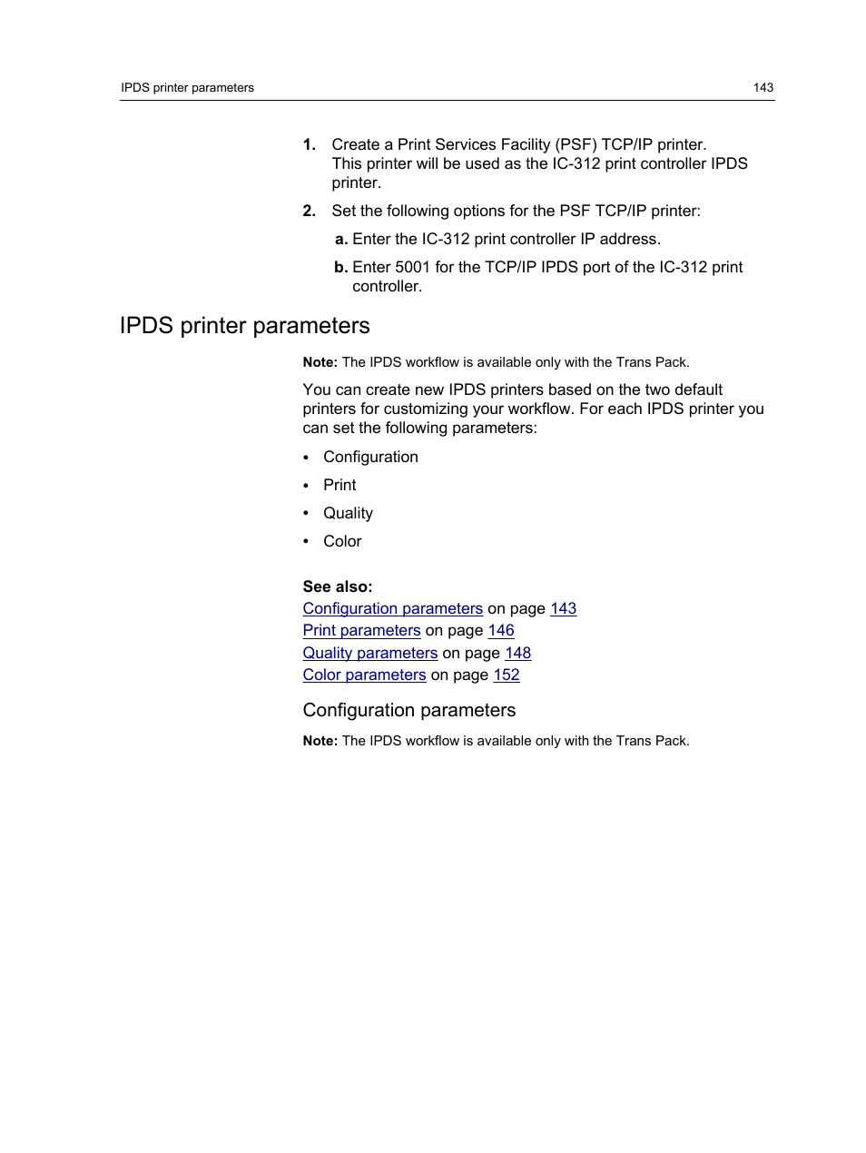 Ipds printer parameters, Configuration parameters | Konica Minolta bizhub PRESS C1100 User Manual | Page 153 / 265