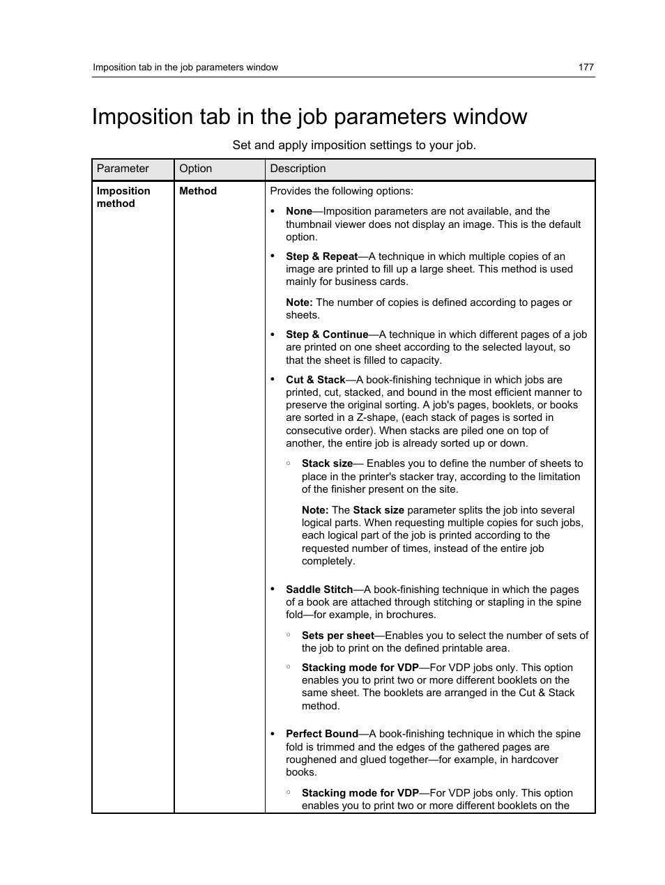 Imposition tab in the job parameters window | Konica Minolta bizhub PRESS C1100 User Manual | Page 187 / 265