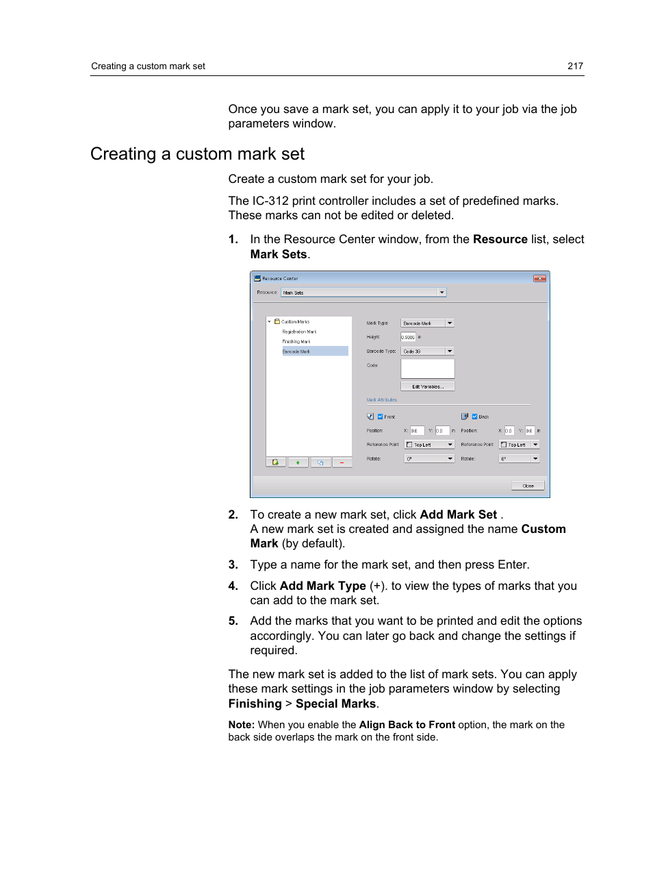 Creating a custom mark set | Konica Minolta bizhub PRESS C1100 User Manual | Page 227 / 265