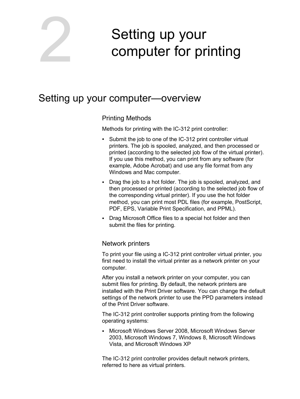 Setting up your computer for printing, Setting up your computer—overview | Konica Minolta bizhub PRESS C1100 User Manual | Page 23 / 265