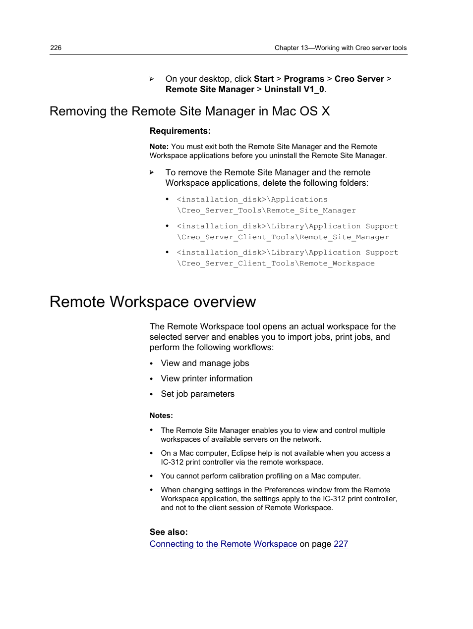 Removing the remote site manager in mac os x, Remote workspace overview | Konica Minolta bizhub PRESS C1100 User Manual | Page 236 / 265