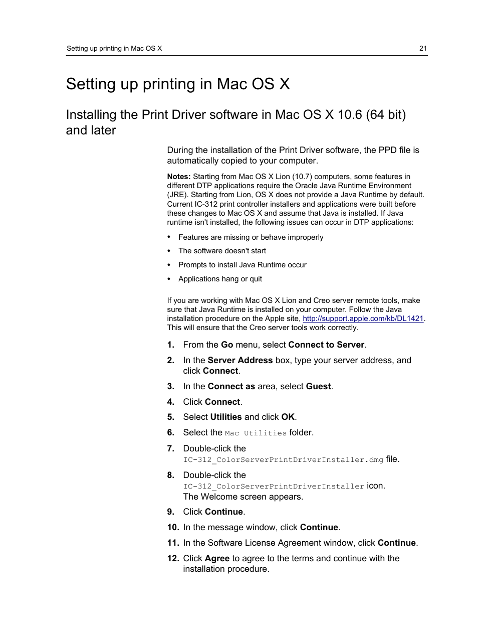 Setting up printing in mac os x | Konica Minolta bizhub PRESS C1100 User Manual | Page 31 / 265