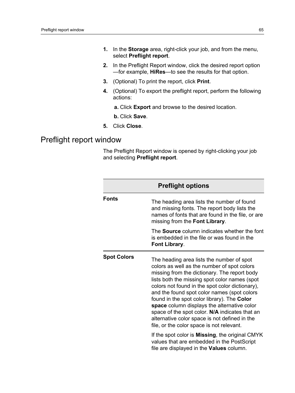 Preflight report window | Konica Minolta bizhub PRESS C1100 User Manual | Page 75 / 265