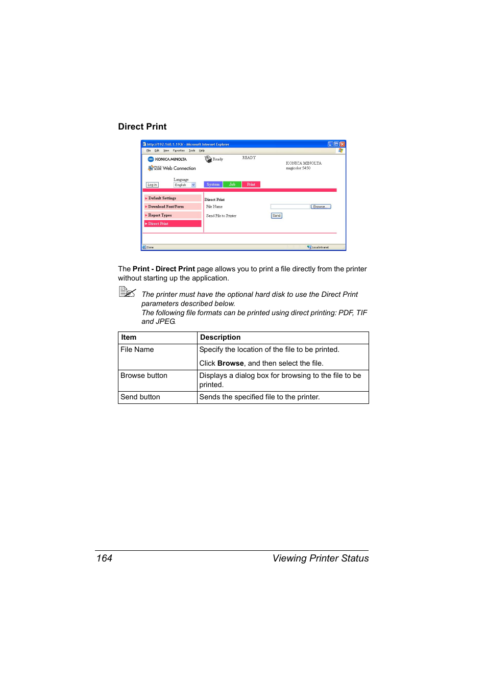 Direct print, Direct print 164 | Konica Minolta Magicolor 5450 User Manual | Page 180 / 258