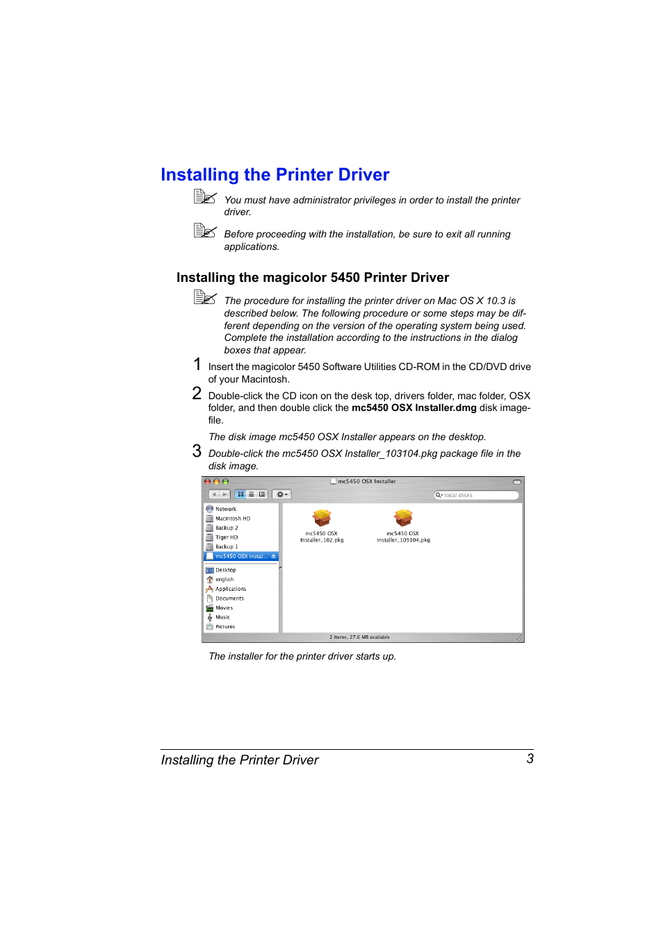 Installing the printer driver, Installing the magicolor 5450 printer driver, Installing the printer driver 3 | Installing the magicolor 5450 printer driver 3 | Konica Minolta Magicolor 5450 User Manual | Page 19 / 258