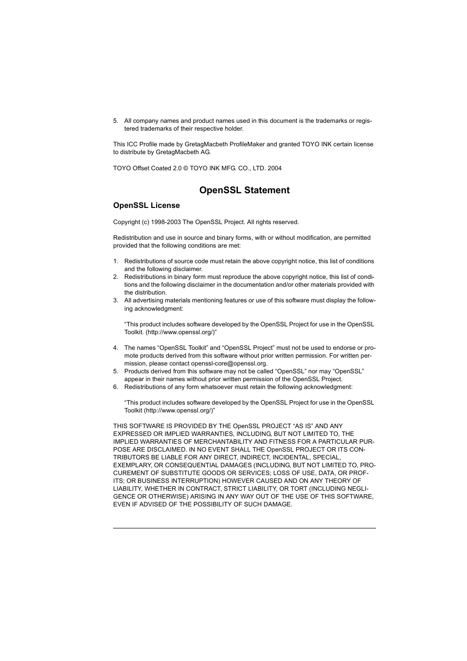 Openssl statement | Konica Minolta Magicolor 5450 User Manual | Page 7 / 258