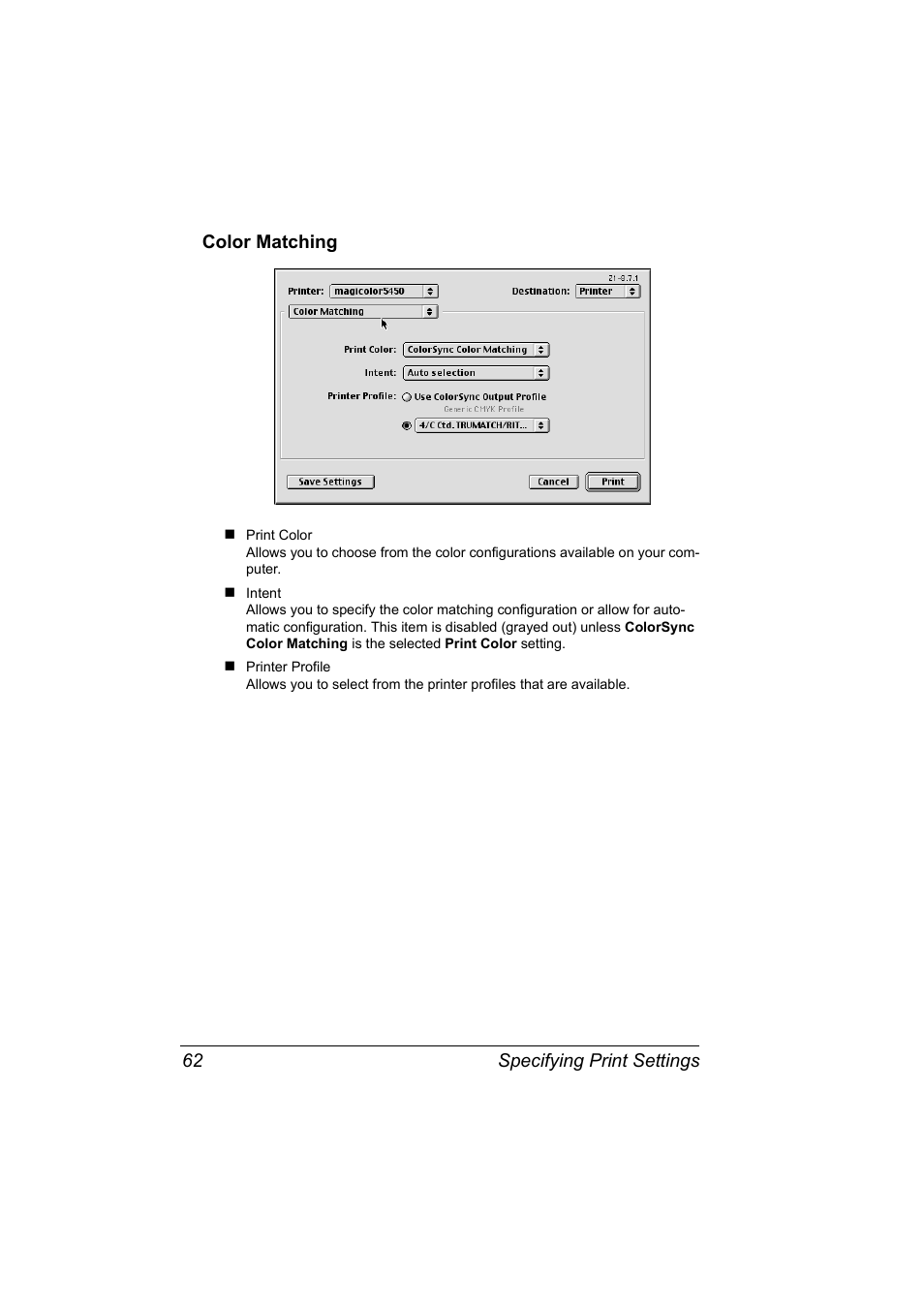 Color matching, Color matching 62 | Konica Minolta Magicolor 5450 User Manual | Page 78 / 258