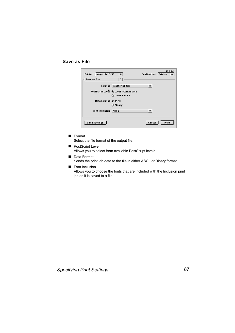 Save as file, Save as file 67 | Konica Minolta Magicolor 5450 User Manual | Page 83 / 258