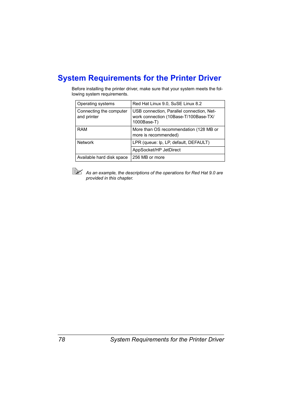 System requirements for the printer driver, System requirements for the printer driver 78 | Konica Minolta Magicolor 5450 User Manual | Page 94 / 258