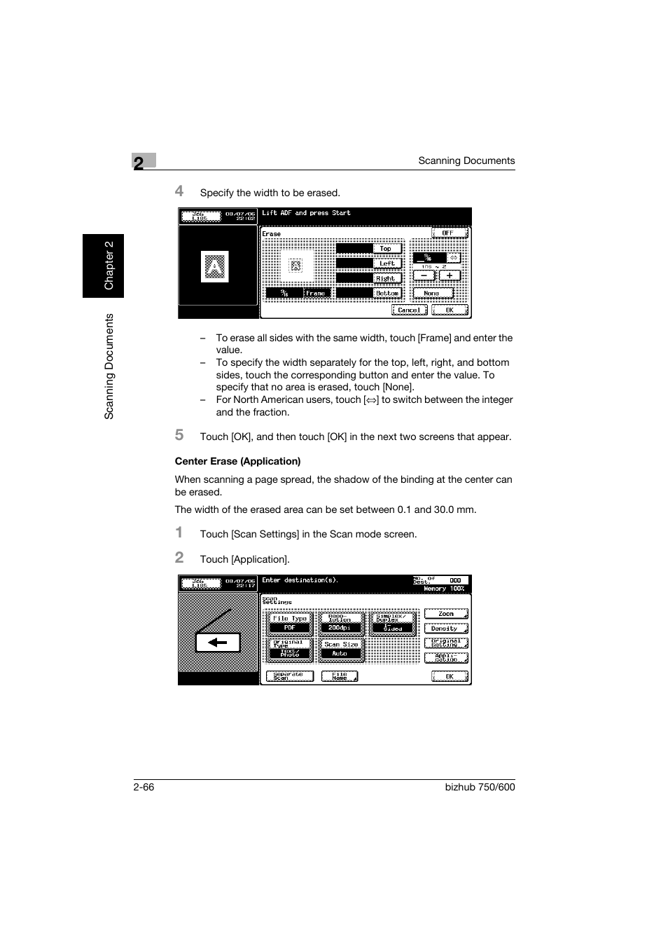 Center erase (application), Center erase (application) -66 | Konica Minolta bizhub 750 User Manual | Page 101 / 394