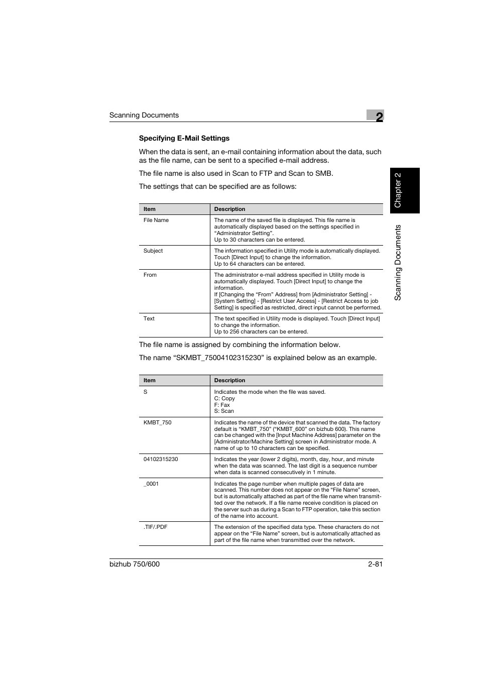 Specifying e-mail settings, Specifying e-mail settings -81 | Konica Minolta bizhub 750 User Manual | Page 116 / 394