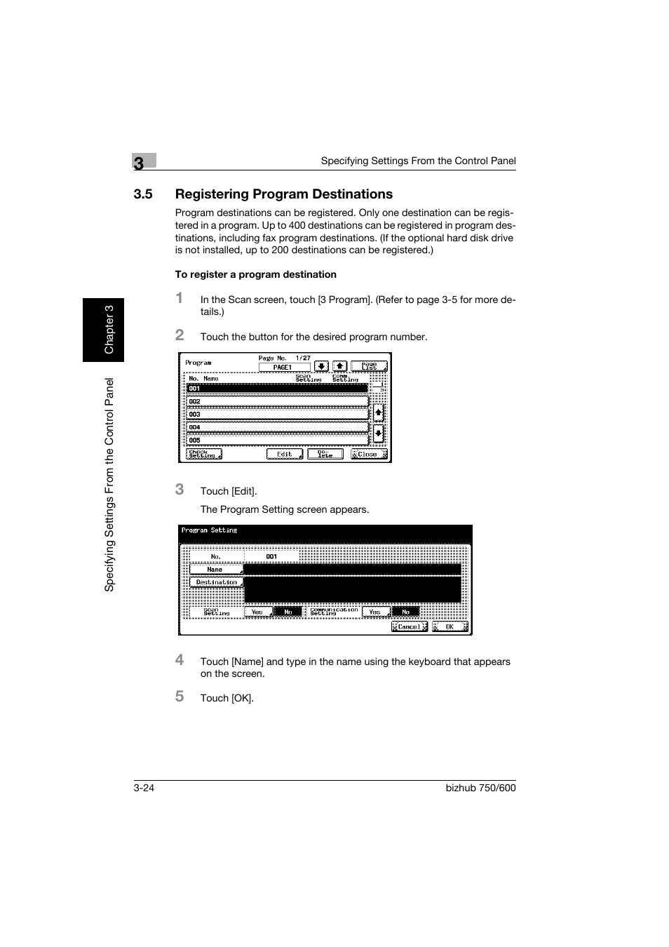 5 registering program destinations, To register a program destination, Registering program destinations -24 | To register a program destination -24 | Konica Minolta bizhub 750 User Manual | Page 145 / 394