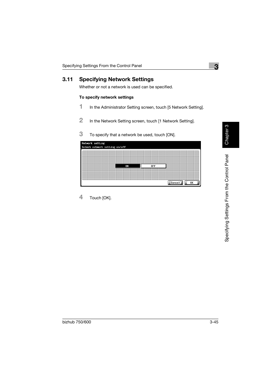 11 specifying network settings, To specify network settings, Specifying network settings -45 | To specify network settings -45 | Konica Minolta bizhub 750 User Manual | Page 166 / 394