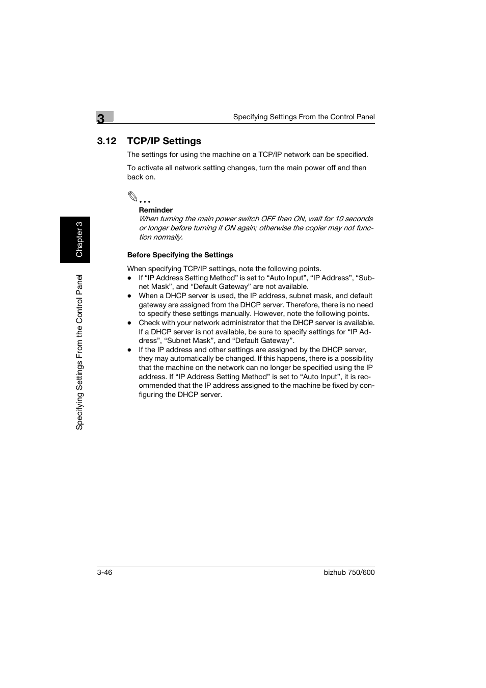 12 tcp/ip settings, Before specifying the settings, Tcp/ip settings -46 | Before specifying the settings -46 | Konica Minolta bizhub 750 User Manual | Page 167 / 394