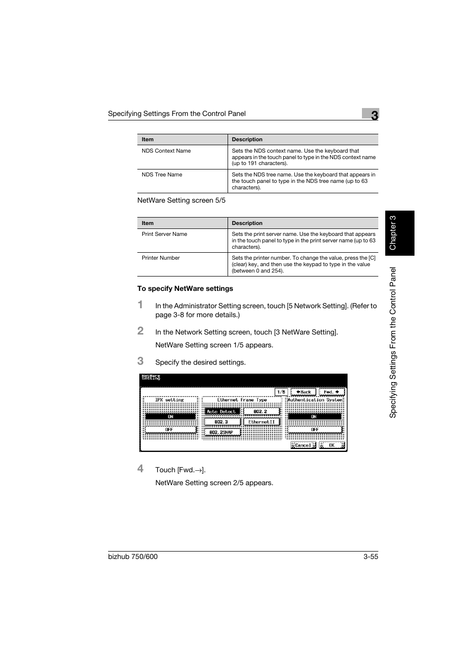 To specify netware settings, To specify netware settings -55 | Konica Minolta bizhub 750 User Manual | Page 176 / 394