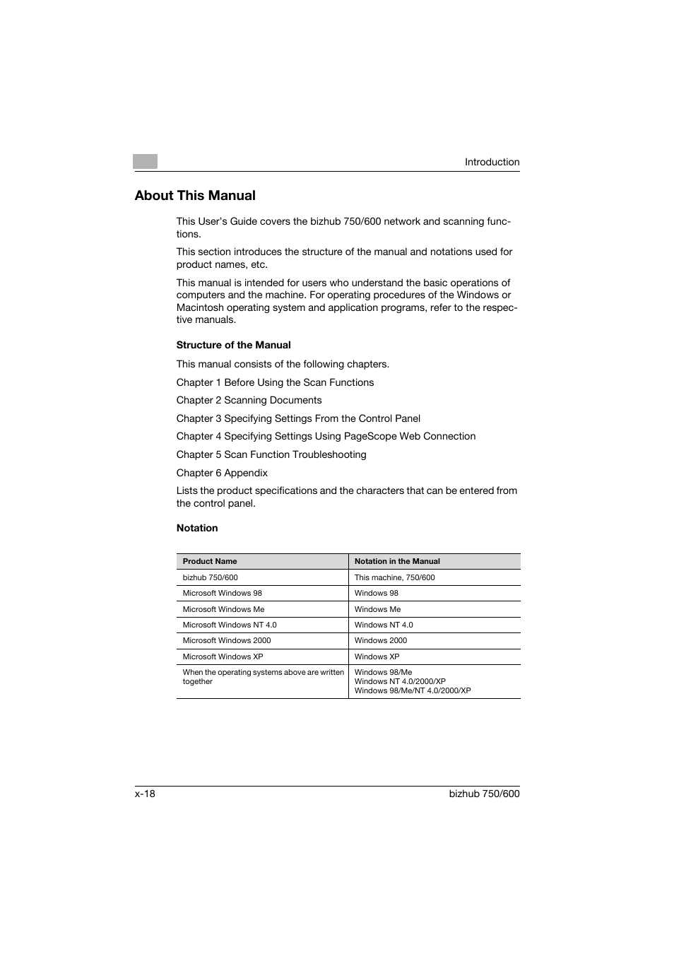 About this manual, Structure of the manual, Notation | Konica Minolta bizhub 750 User Manual | Page 19 / 394