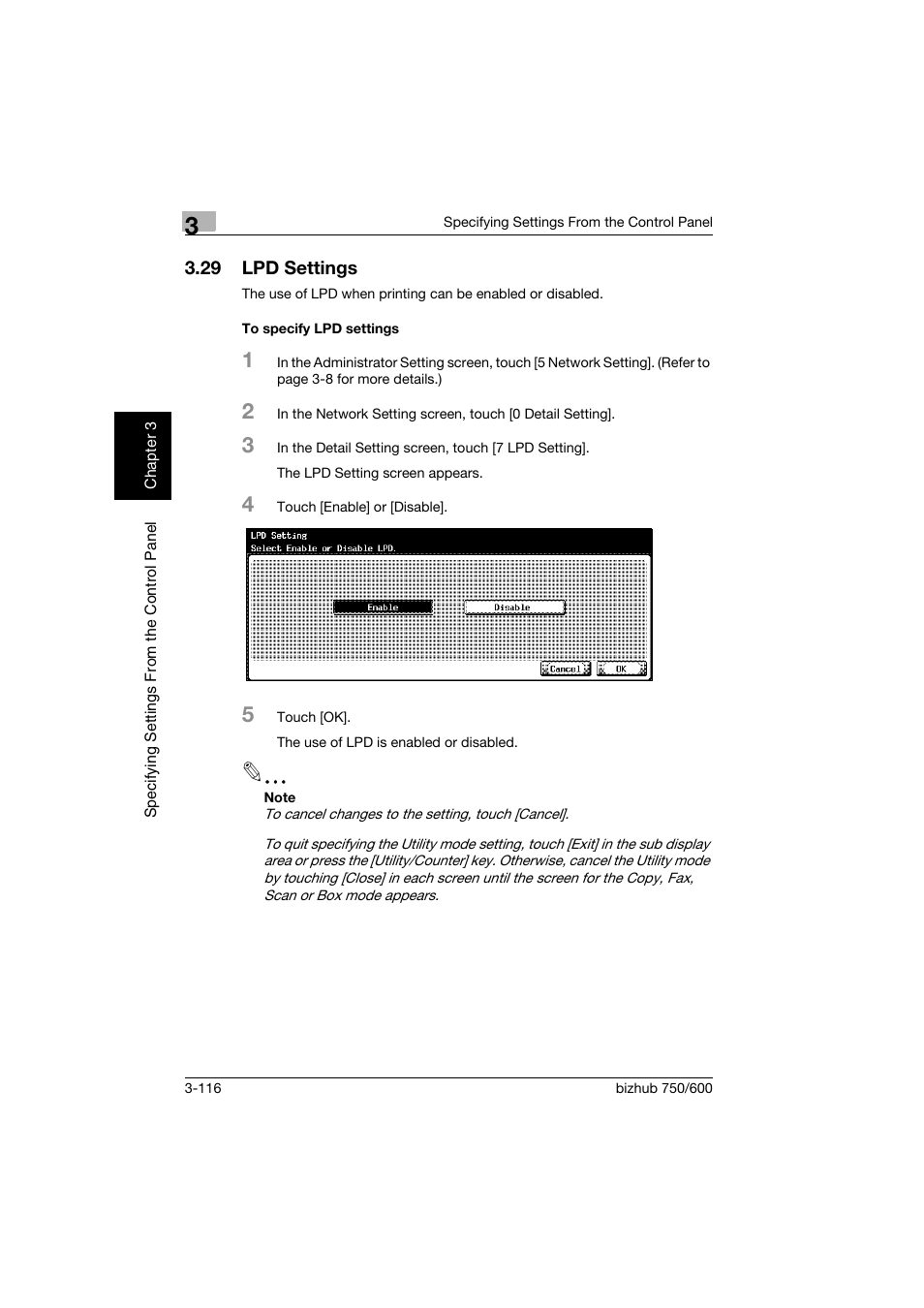 29 lpd settings, To specify lpd settings, Lpd settings -116 | To specify lpd settings -116 | Konica Minolta bizhub 750 User Manual | Page 237 / 394