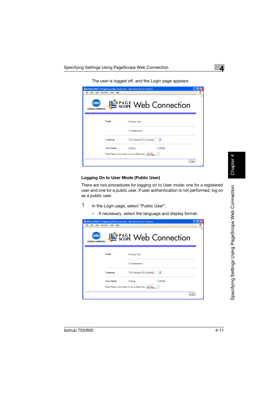 Logging on to user mode (public user), Logging on to user mode (public user) -11 | Konica Minolta bizhub 750 User Manual | Page 278 / 394