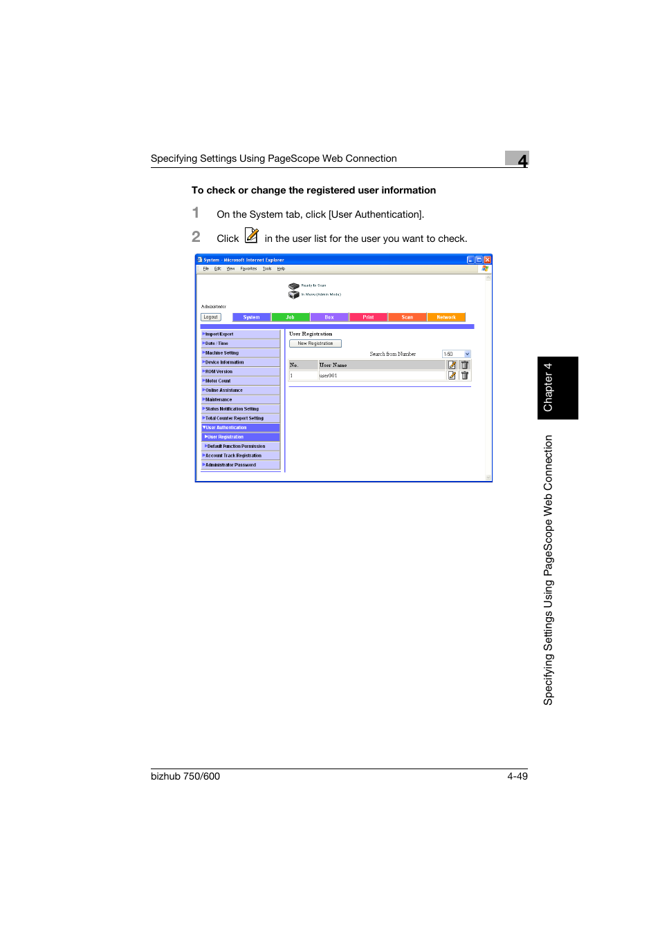 To check or change the registered user information | Konica Minolta bizhub 750 User Manual | Page 316 / 394