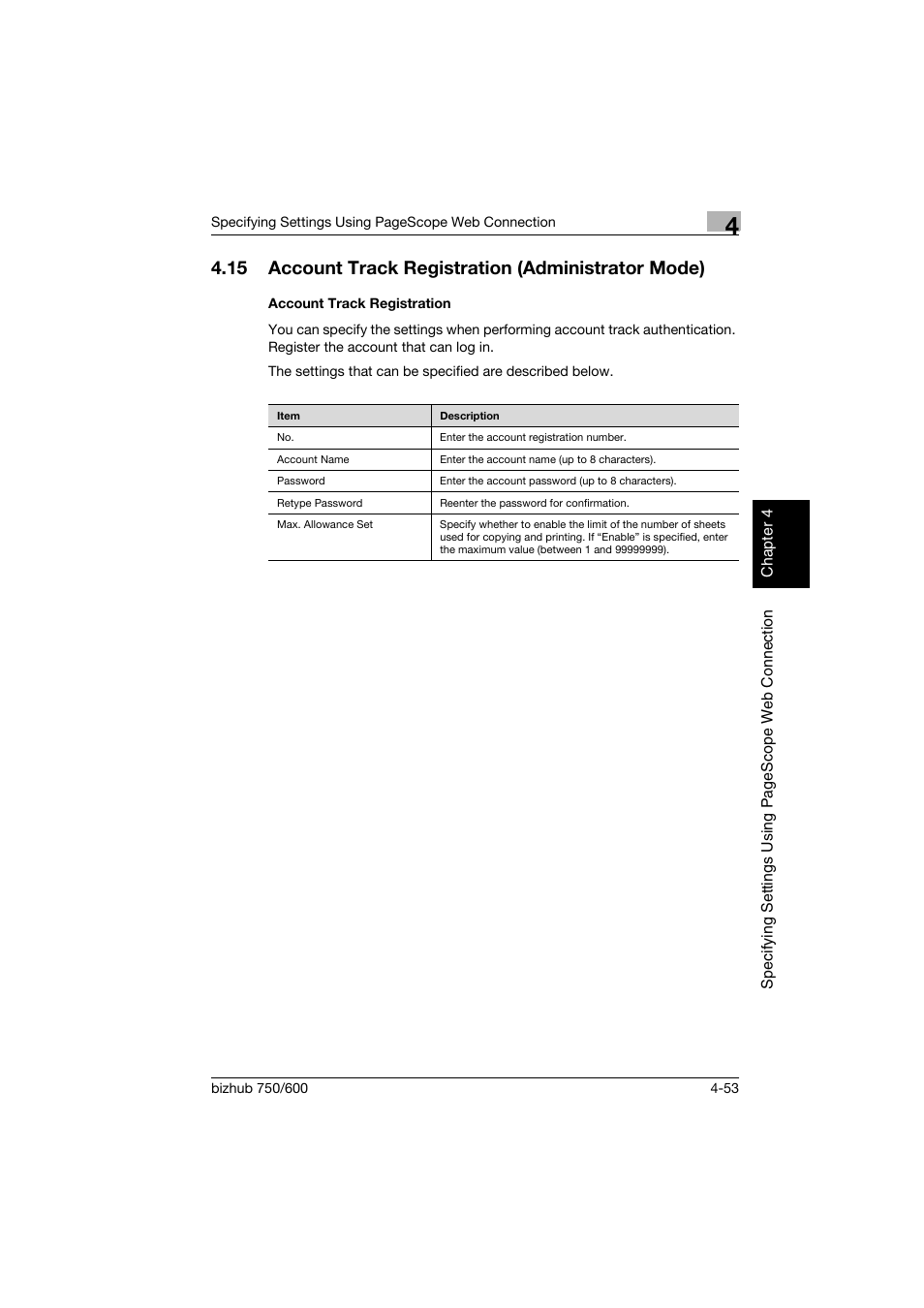 15 account track registration (administrator mode), Account track registration, Account track registration -53 | Konica Minolta bizhub 750 User Manual | Page 320 / 394