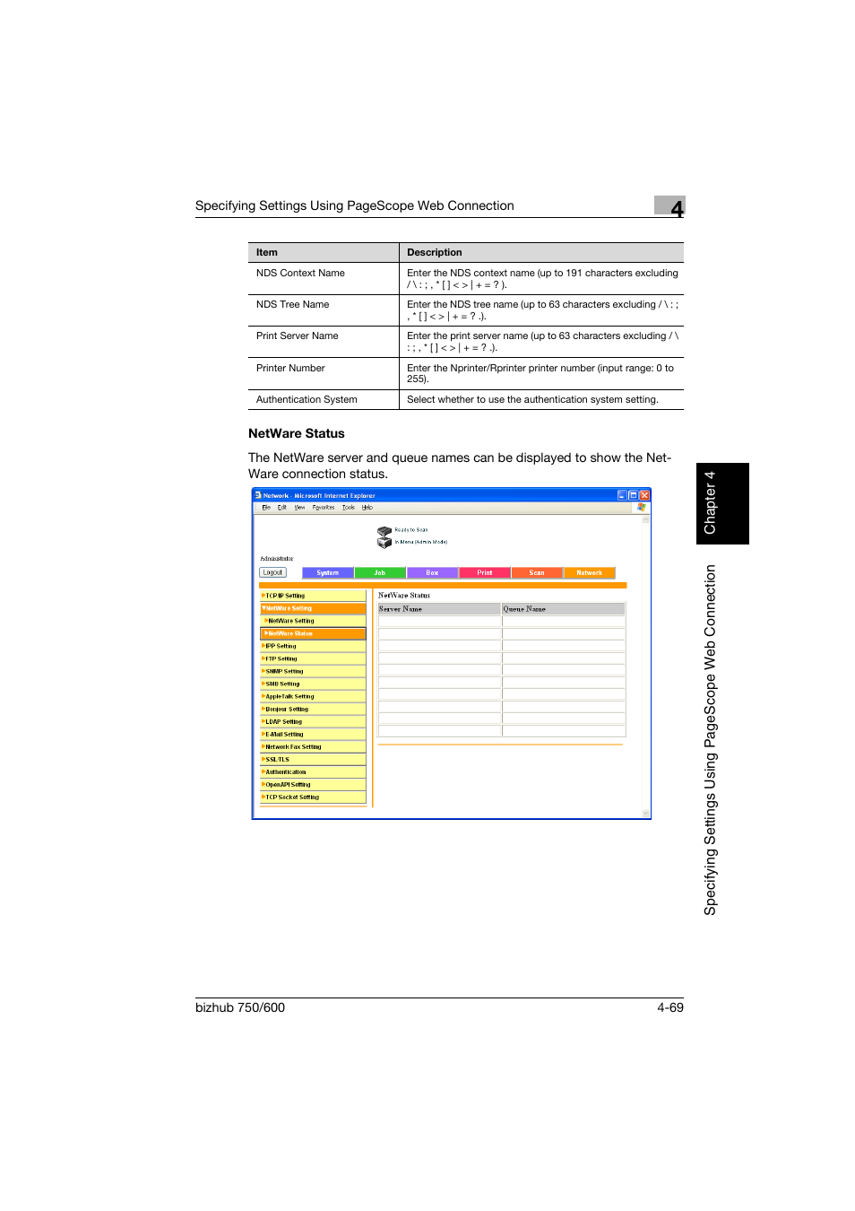 Netware status, Netware status -69 | Konica Minolta bizhub 750 User Manual | Page 336 / 394