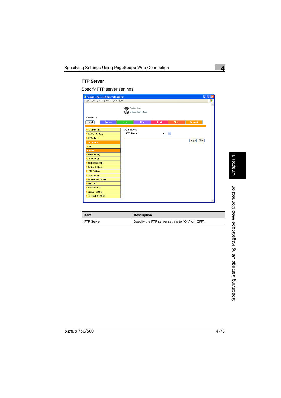 Ftp server, Ftp server -73 | Konica Minolta bizhub 750 User Manual | Page 340 / 394