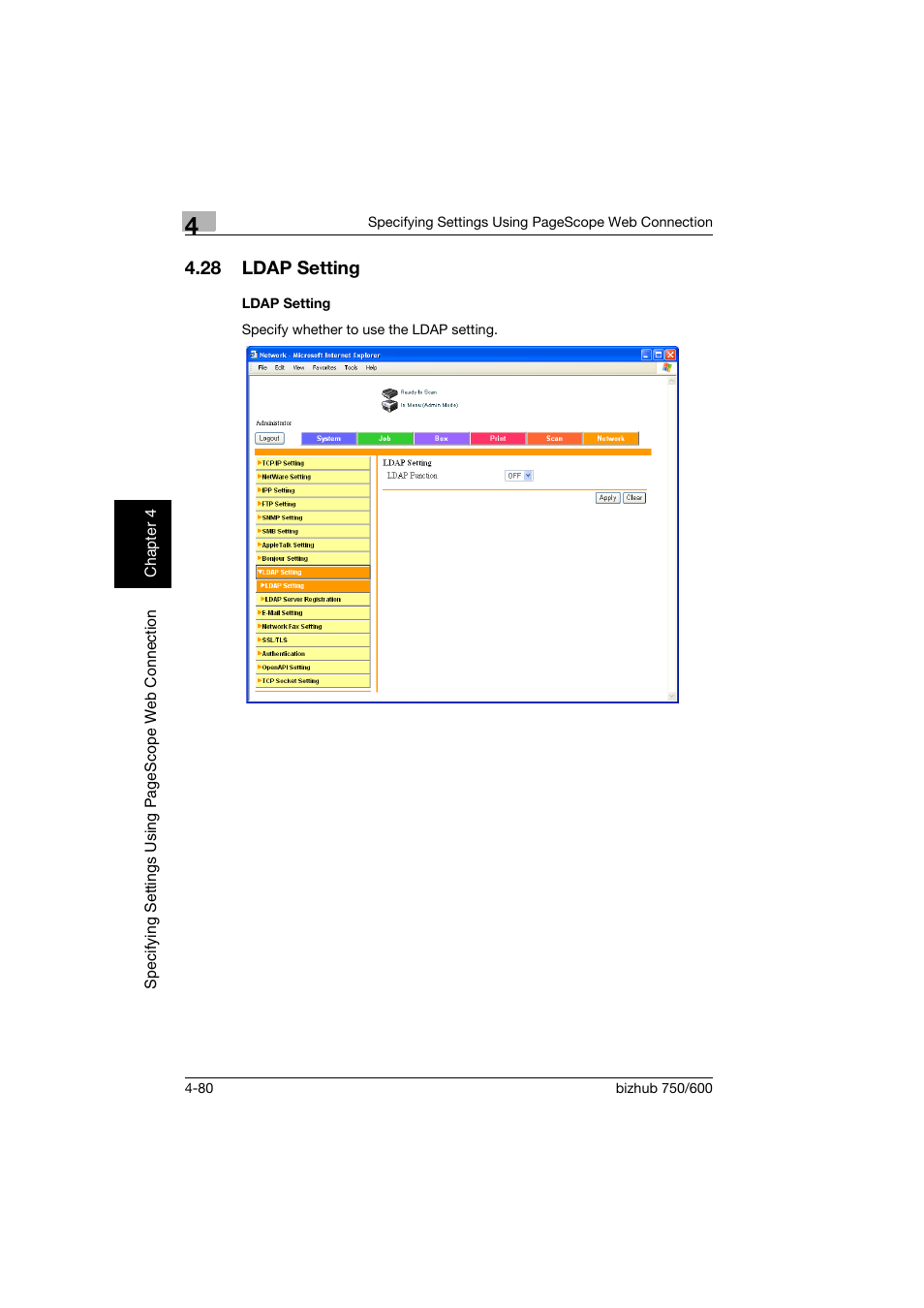 28 ldap setting, Ldap setting, Ldap setting -80 | Konica Minolta bizhub 750 User Manual | Page 347 / 394