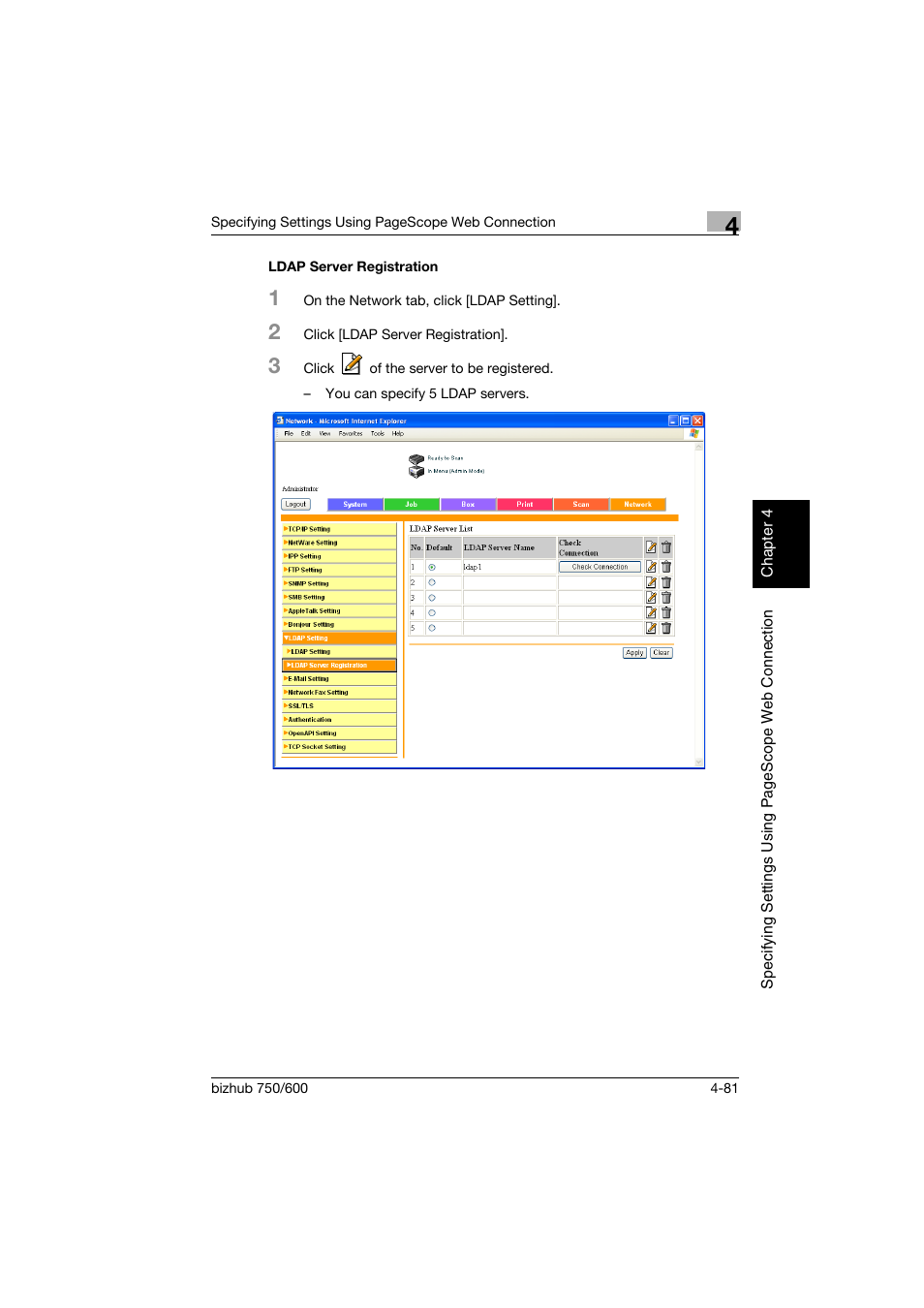 Ldap server registration, Ldap server registration -81 | Konica Minolta bizhub 750 User Manual | Page 348 / 394