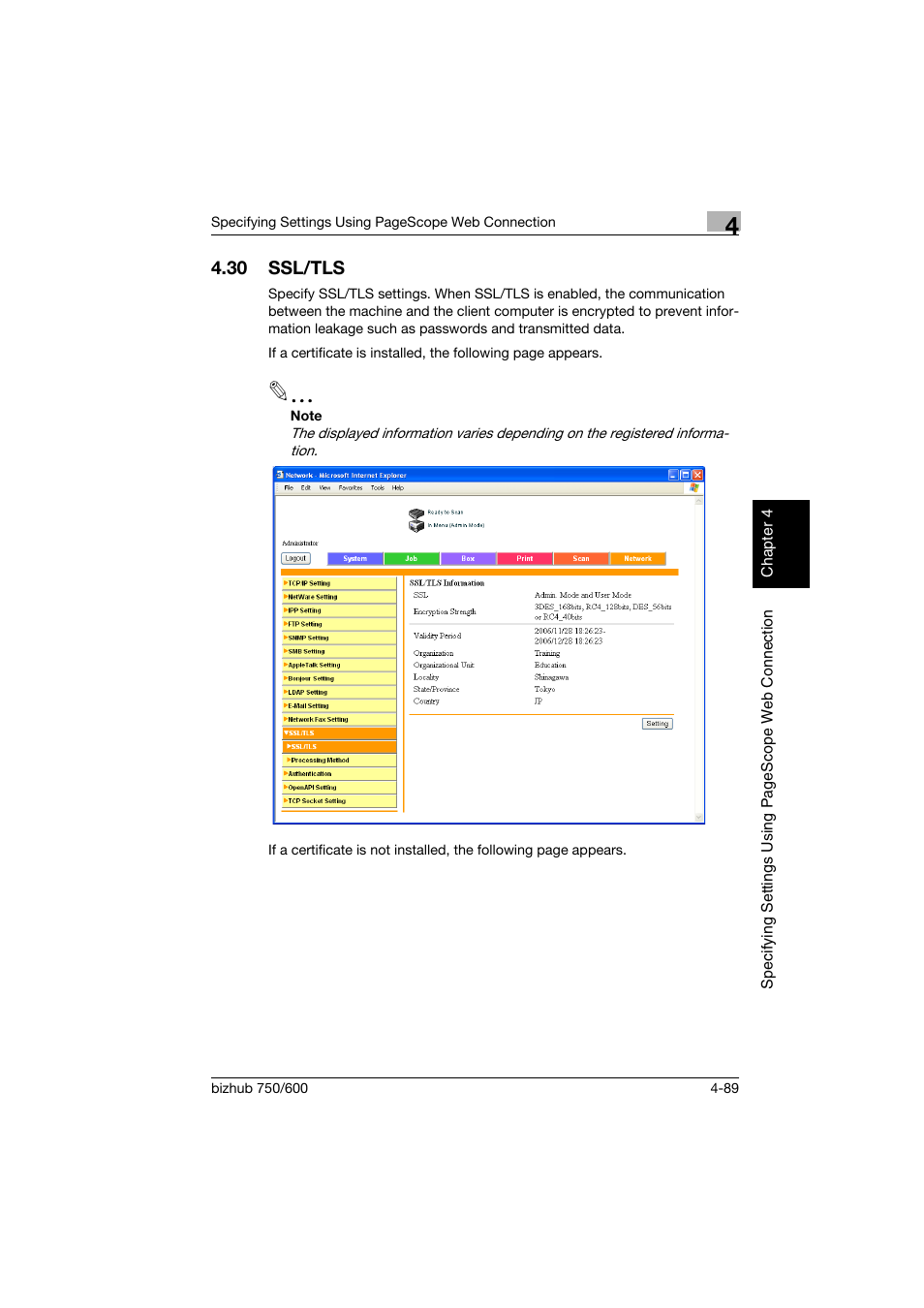 30 ssl/tls, Ssl/tls -89 | Konica Minolta bizhub 750 User Manual | Page 356 / 394