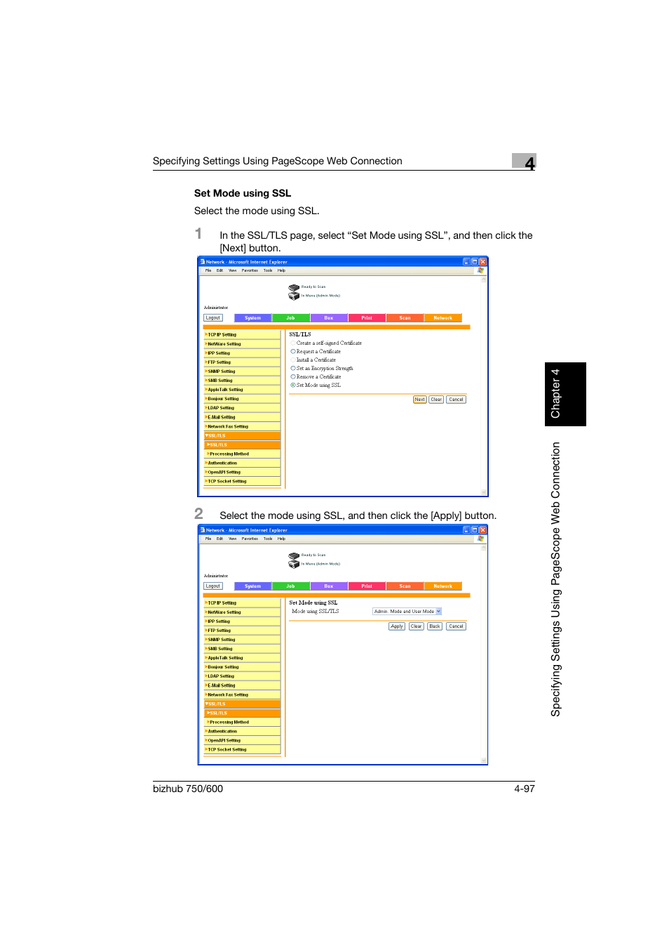 Set mode using ssl, Set mode using ssl -97 | Konica Minolta bizhub 750 User Manual | Page 364 / 394