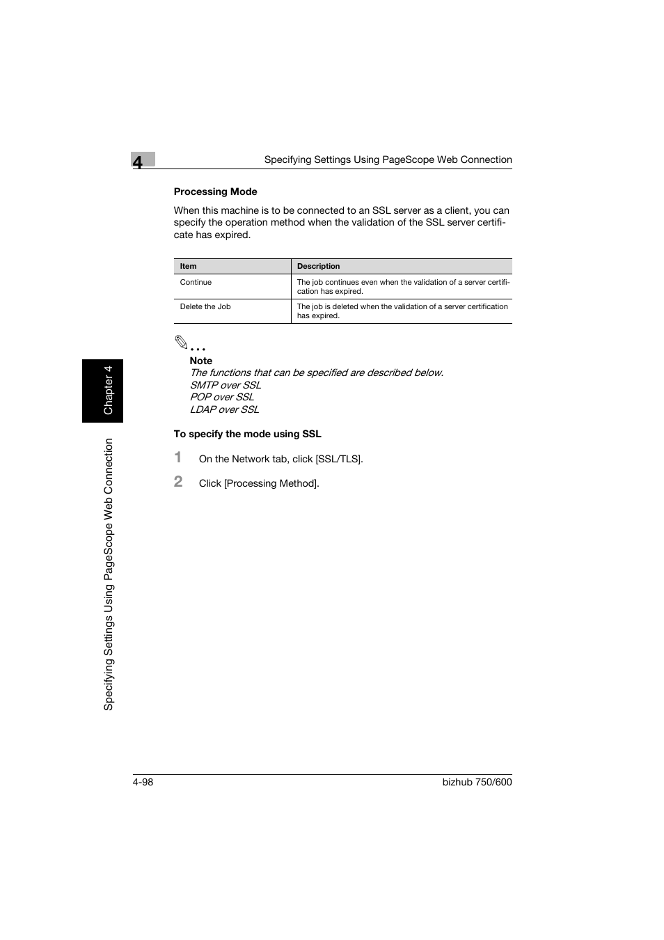 Processing mode, To specify the mode using ssl | Konica Minolta bizhub 750 User Manual | Page 365 / 394