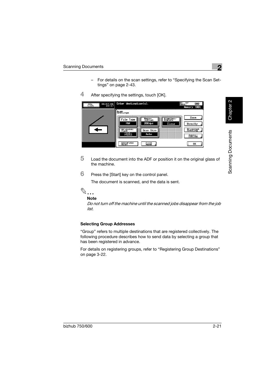 Selecting group addresses, Selecting group addresses -21 | Konica Minolta bizhub 750 User Manual | Page 56 / 394