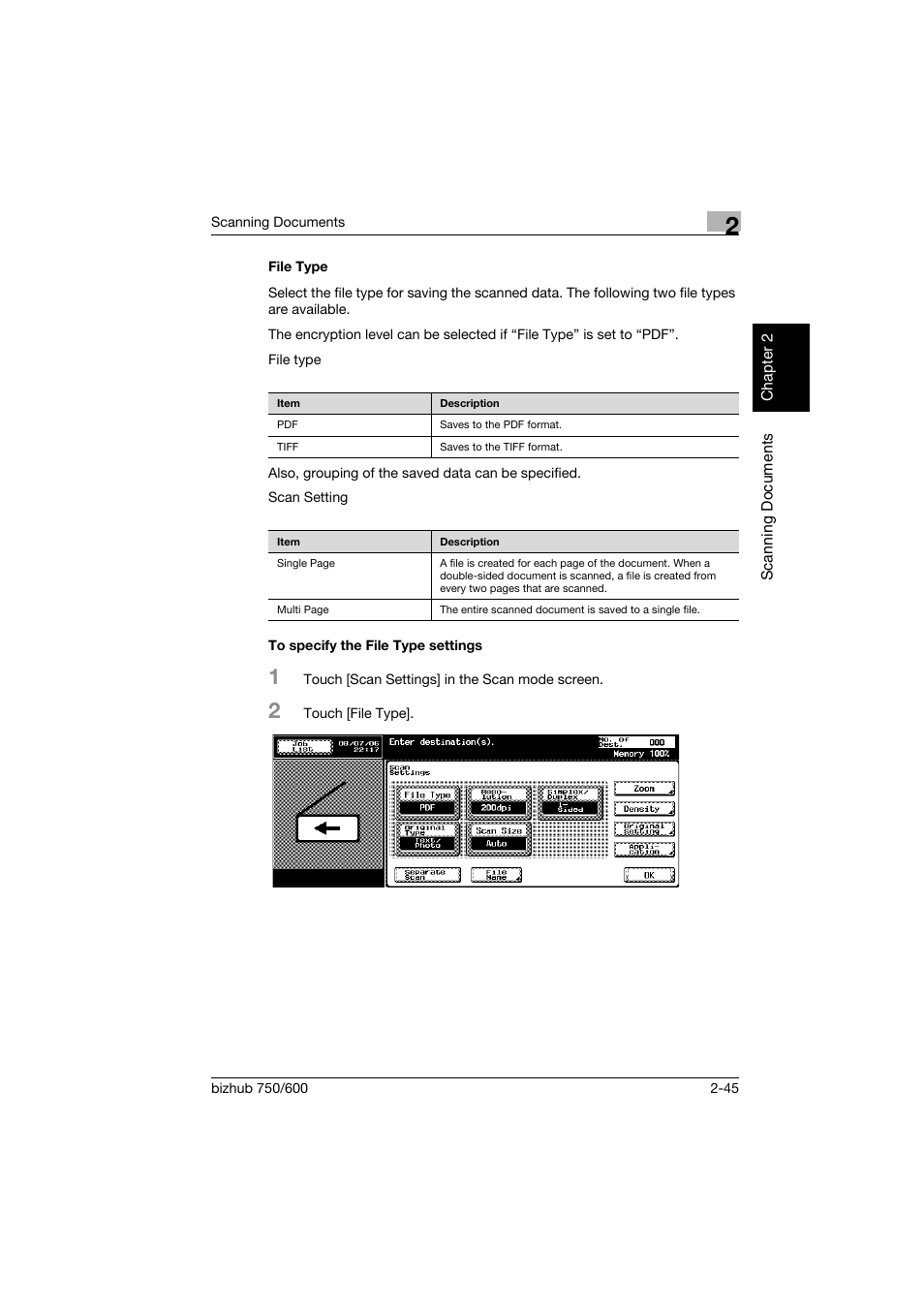 File type, To specify the file type settings | Konica Minolta bizhub 750 User Manual | Page 80 / 394