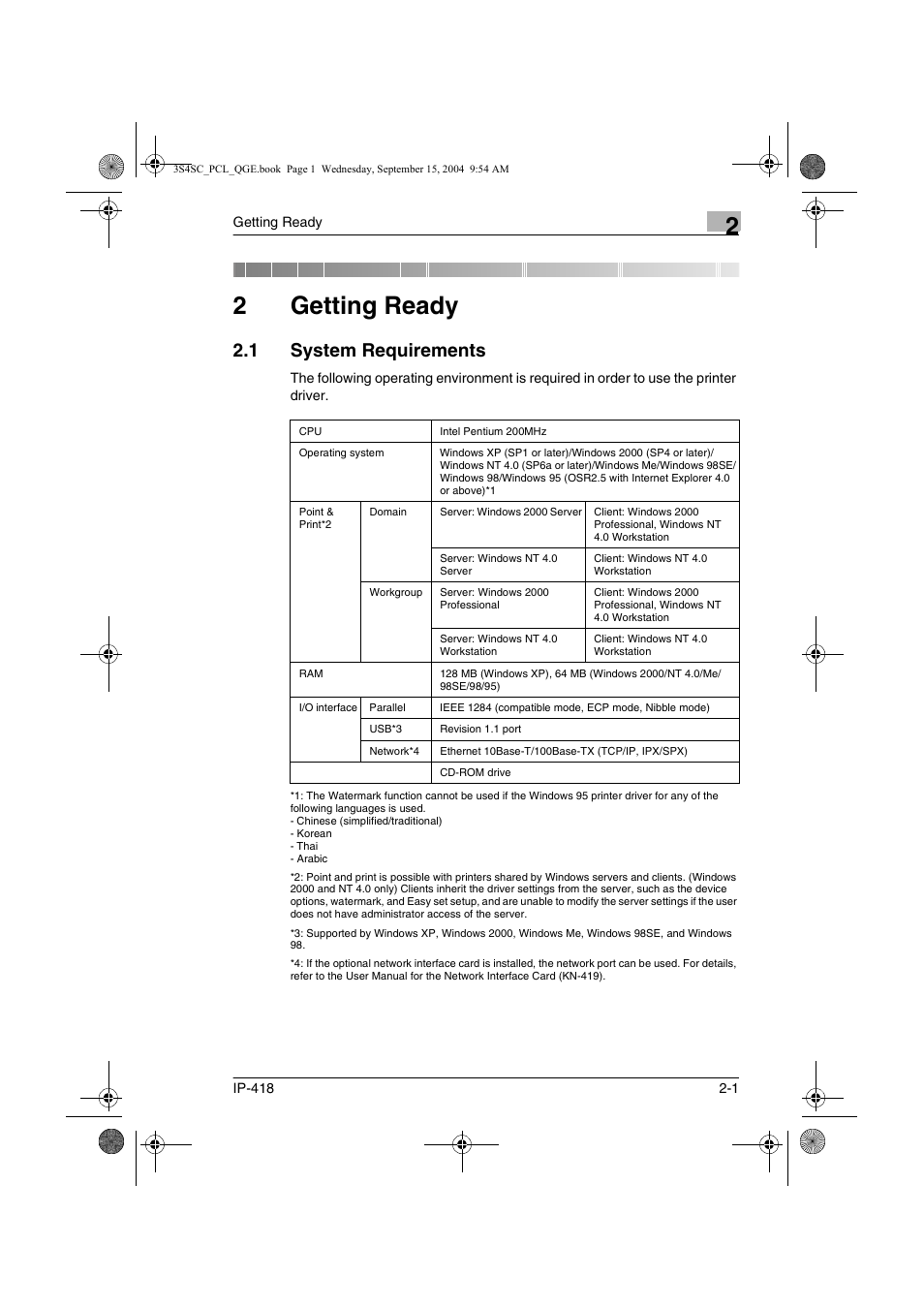 2 getting ready, 1 system requirements, Getting ready | System requirements -1, 2getting ready | Konica Minolta 8050 User Manual | Page 12 / 34