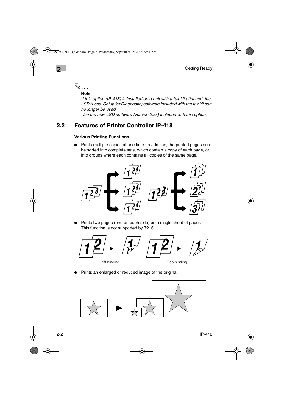 2 features of printer controller ip-418, Various printing functions, Features of printer controller ip-418 -2 | Various printing functions -2 | Konica Minolta 8050 User Manual | Page 13 / 34