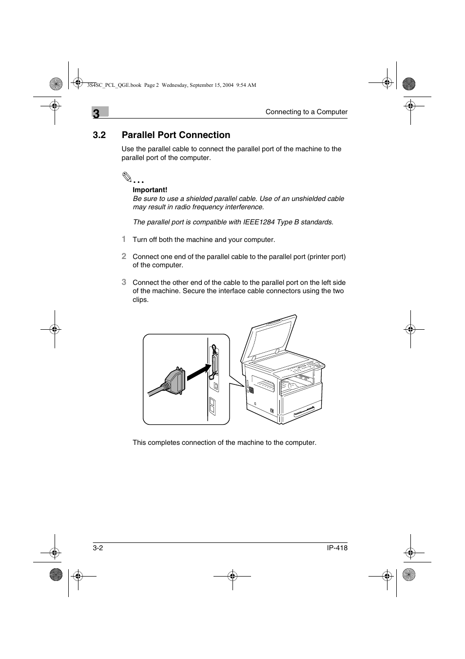 2 parallel port connection, Parallel port connection -2 | Konica Minolta 8050 User Manual | Page 17 / 34